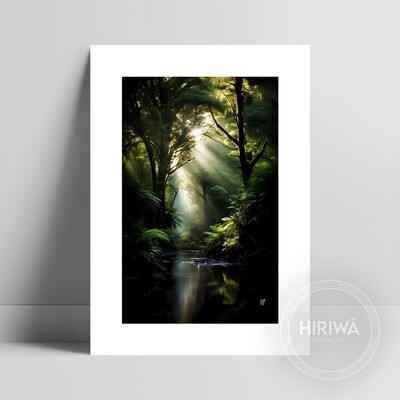 Golden Light fine art print with a white border by Hiriwā Digital Art.