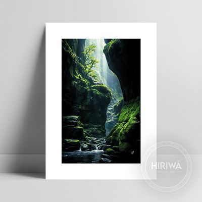 Hidden World fine art print with a white border by Hiriwā Digital Art.