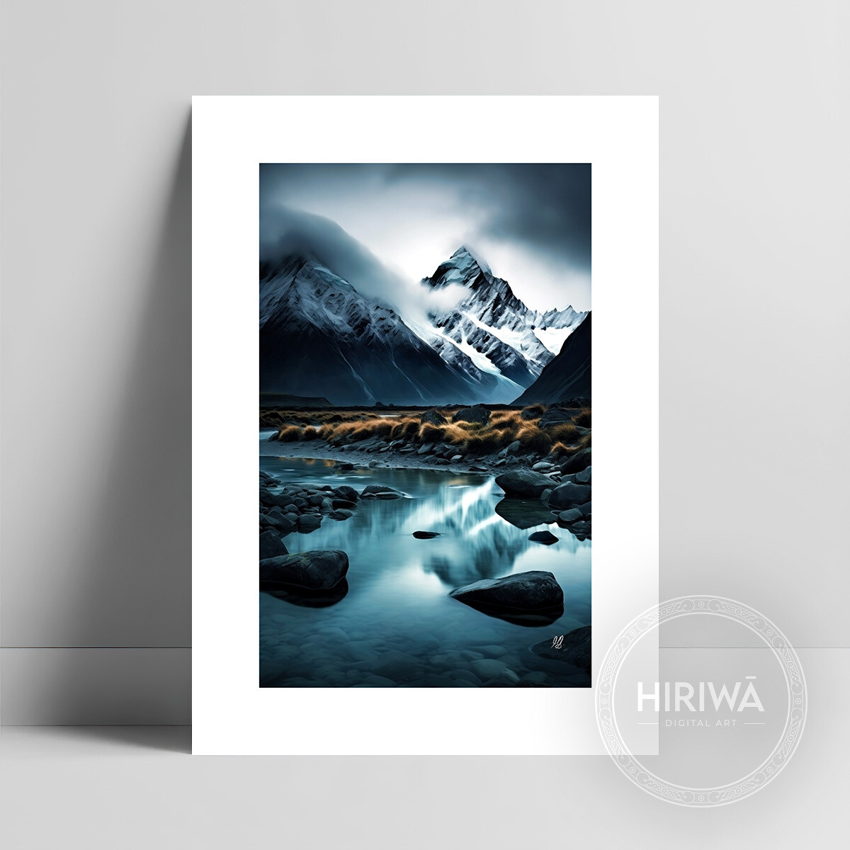 Alpine Whispers fine art print with a white border by Hiriwā Digital Art.