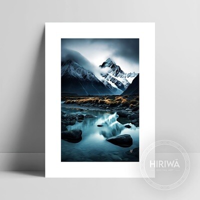 Alpine Whispers fine art print with a white border by Hiriwā Digital Art.