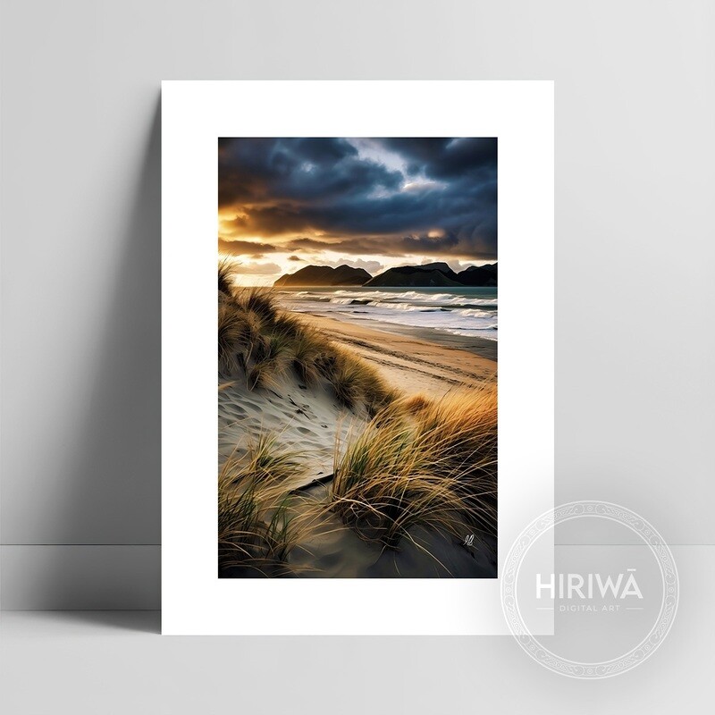 Sand &amp; Storm fine art print with a white border by Hiriwā Digital Art.
