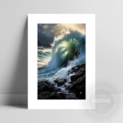 Surging Tide fine art print with a white border by Hiriwā Digital Art.