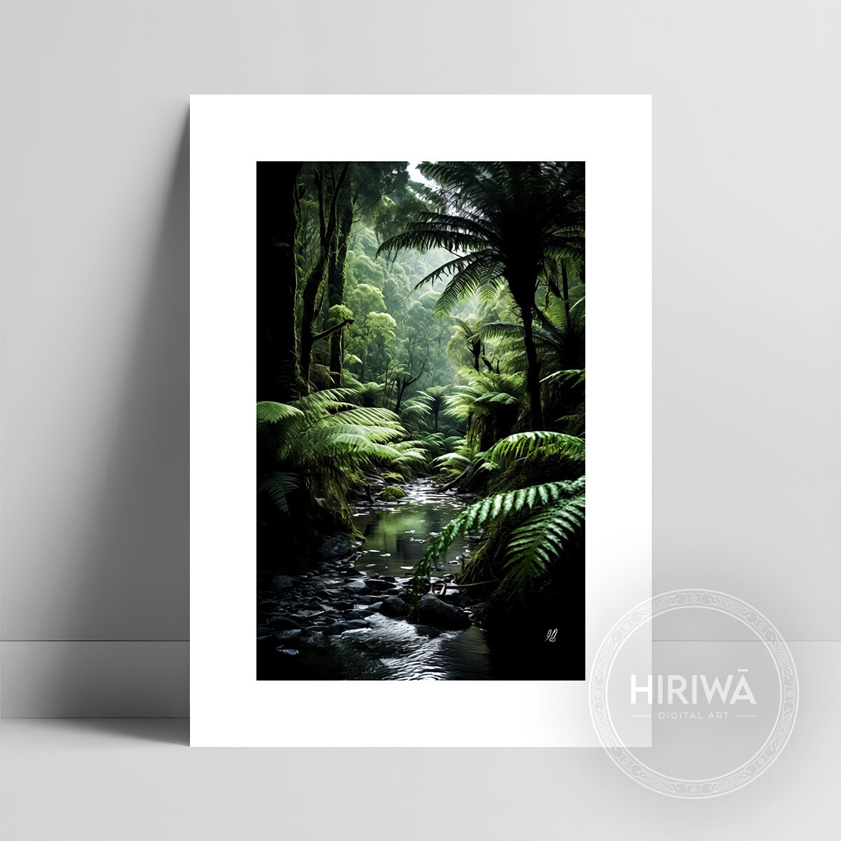Fern Forest fine art print with a white border by Hiriwā Digital Art.