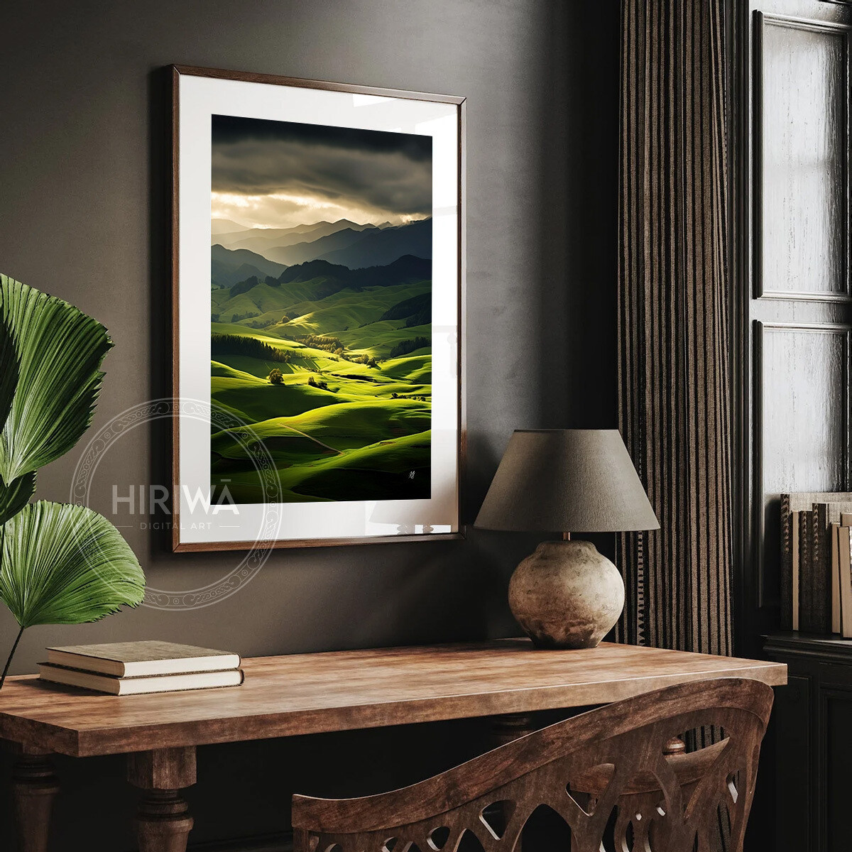 Sunlit Hills fine art print displayed in a frame with white border.