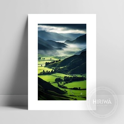 Rural Countryside fine art print with a white border by Hiriwā Digital Art.