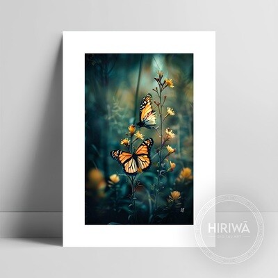 Butterfly Elegance fine art print white a white border by Hiriwā Digital Art.