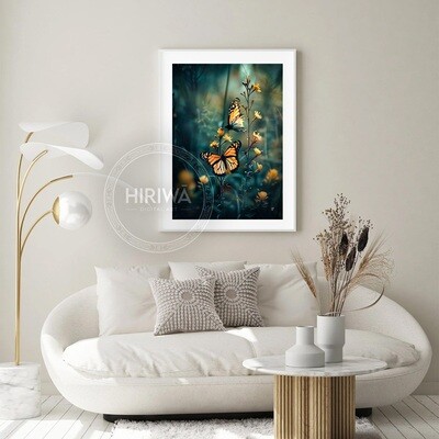 Butterfly Elegance butterflies and floral print displayed as nature wall art.