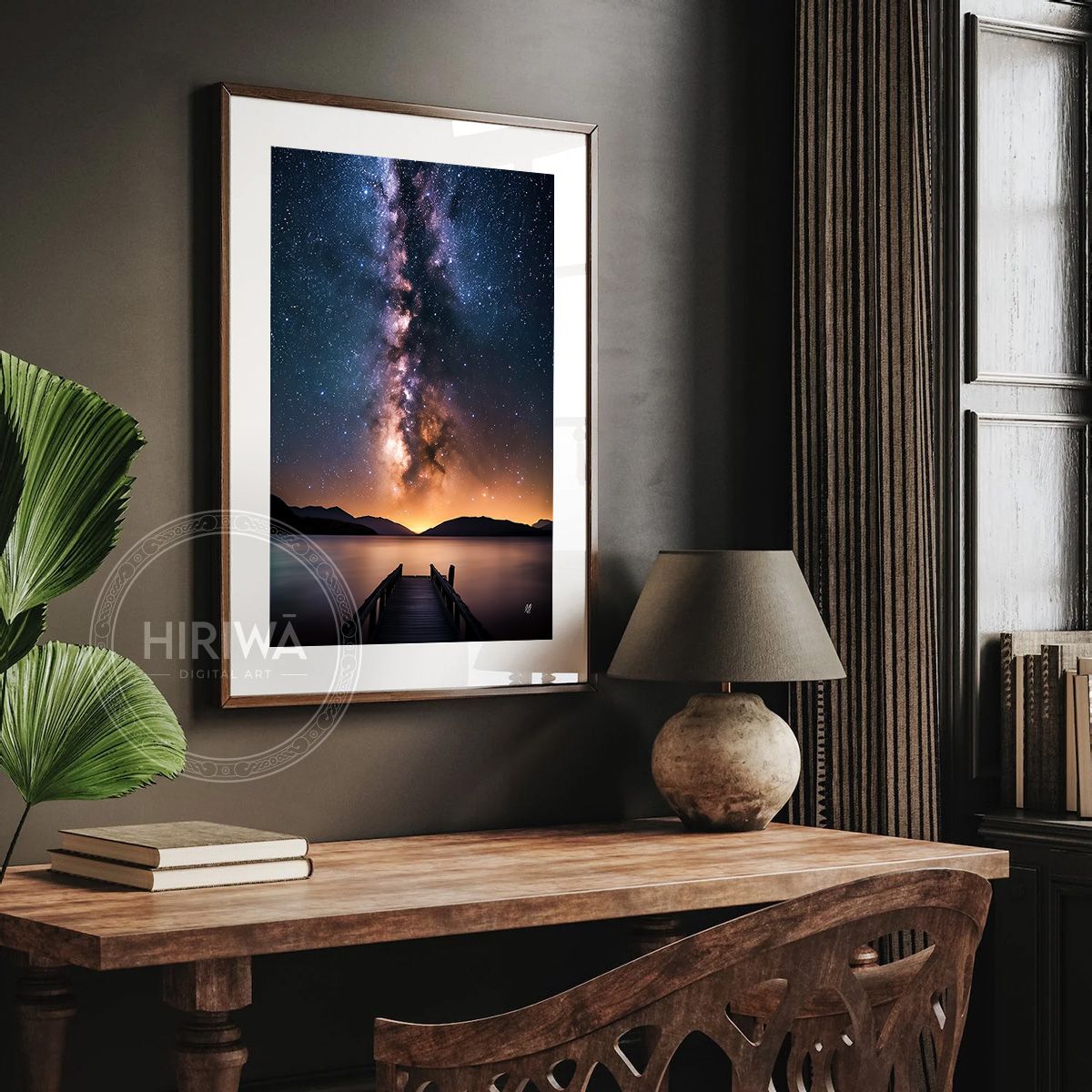 Night's Pursuit of Fading Light fine art print displayed in a frame with white border.