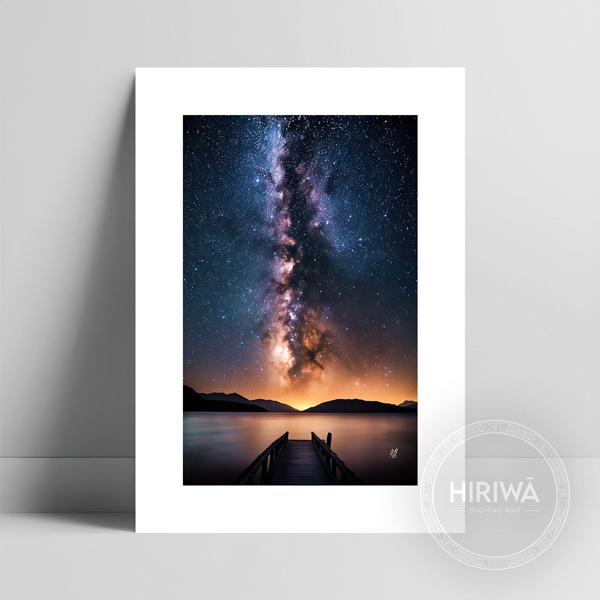 Night's Pursuit of Fading Light fine art print with a white border by Hiriwā Digital Art.