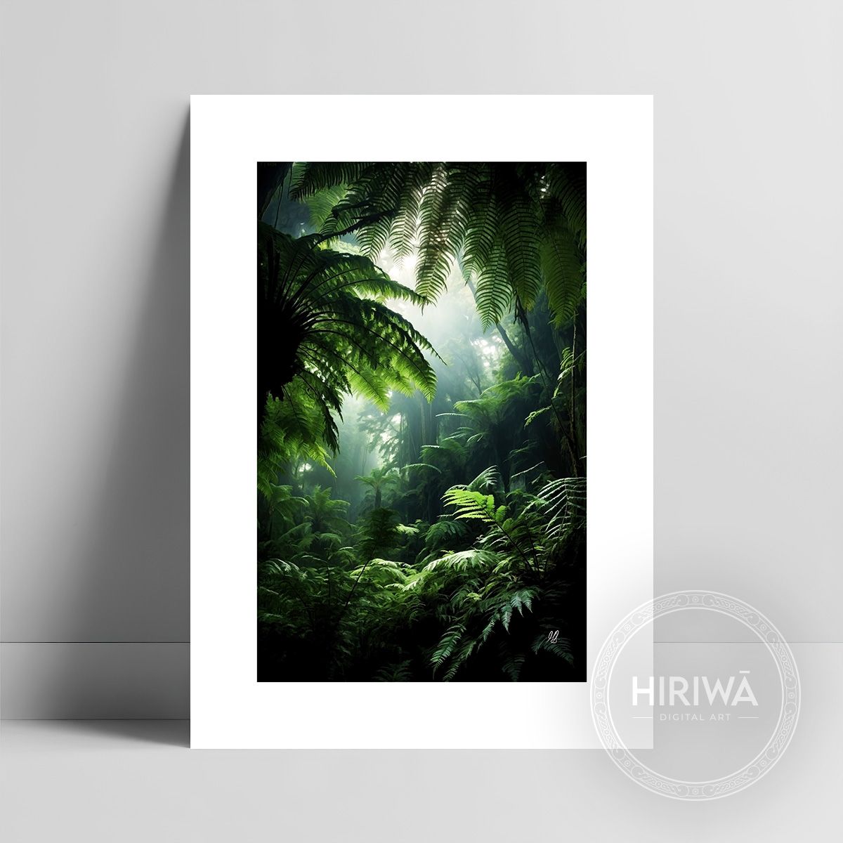 Amongst the Ferns fine art print with a white border by Hiriwā Digital Art.