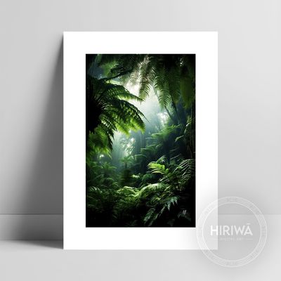Amongst the Ferns fine art print with a white border by Hiriwā Digital Art.