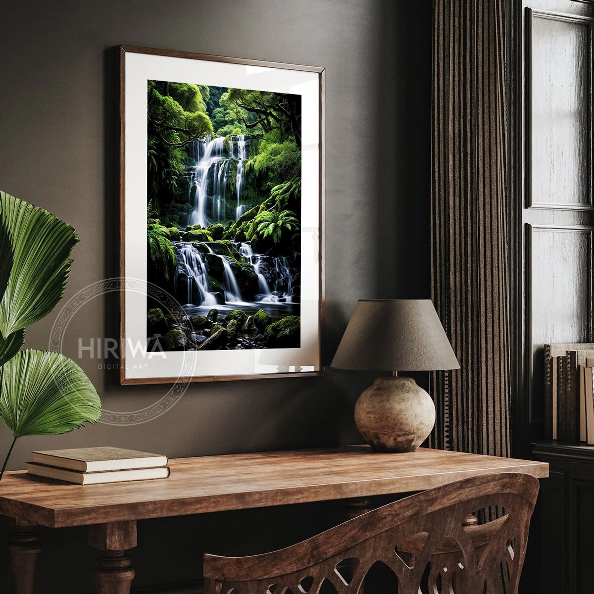 Tiered Falls fine art print displayed in a frame with white border.