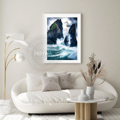 Sea Stacks rugged coastal landscape print displayed as wall art.
