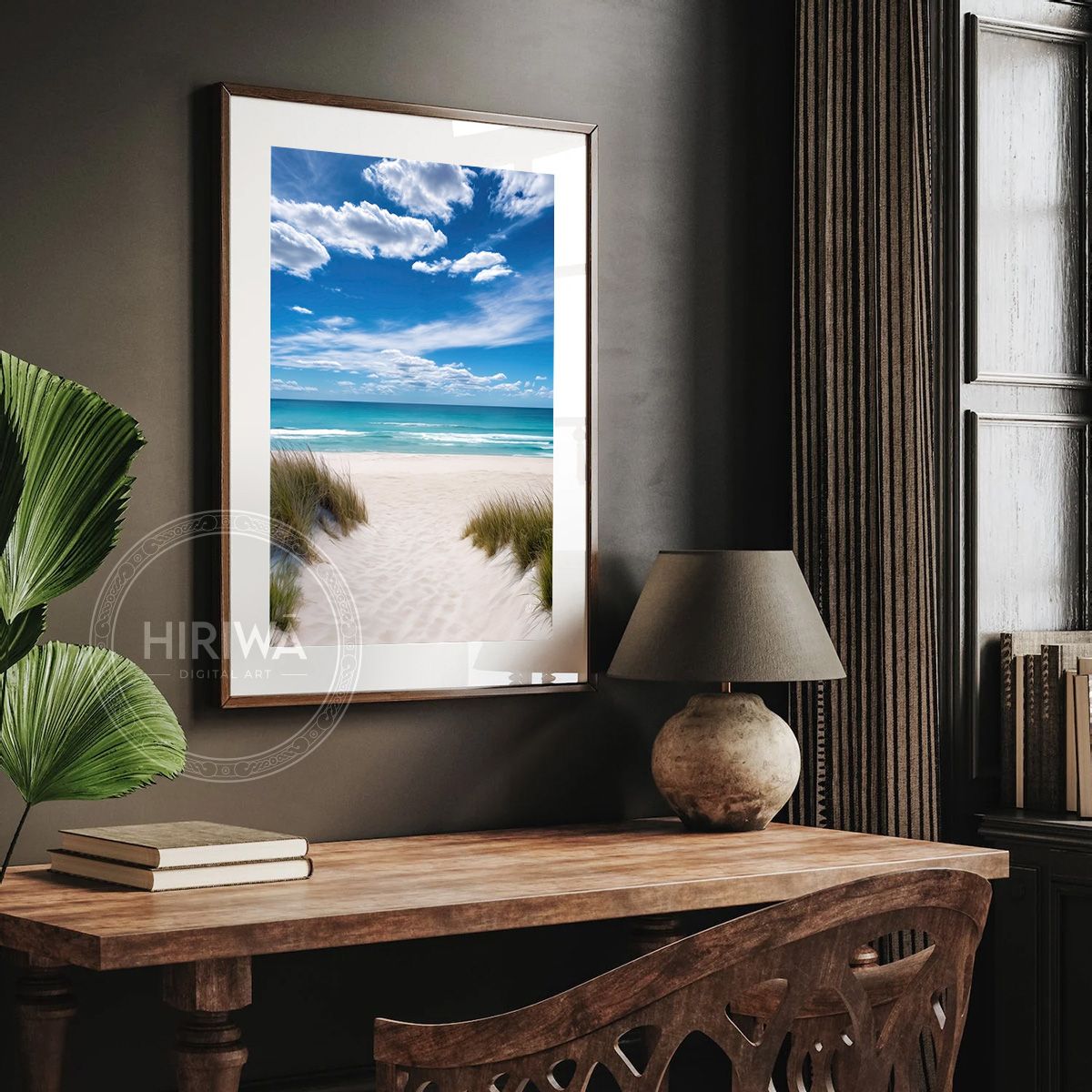 White Sands coastal fine art print displayed in a frame with white border.