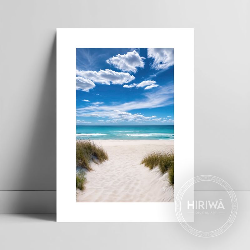 White Sands fine art print with white border by Hiriwā Digital Art.