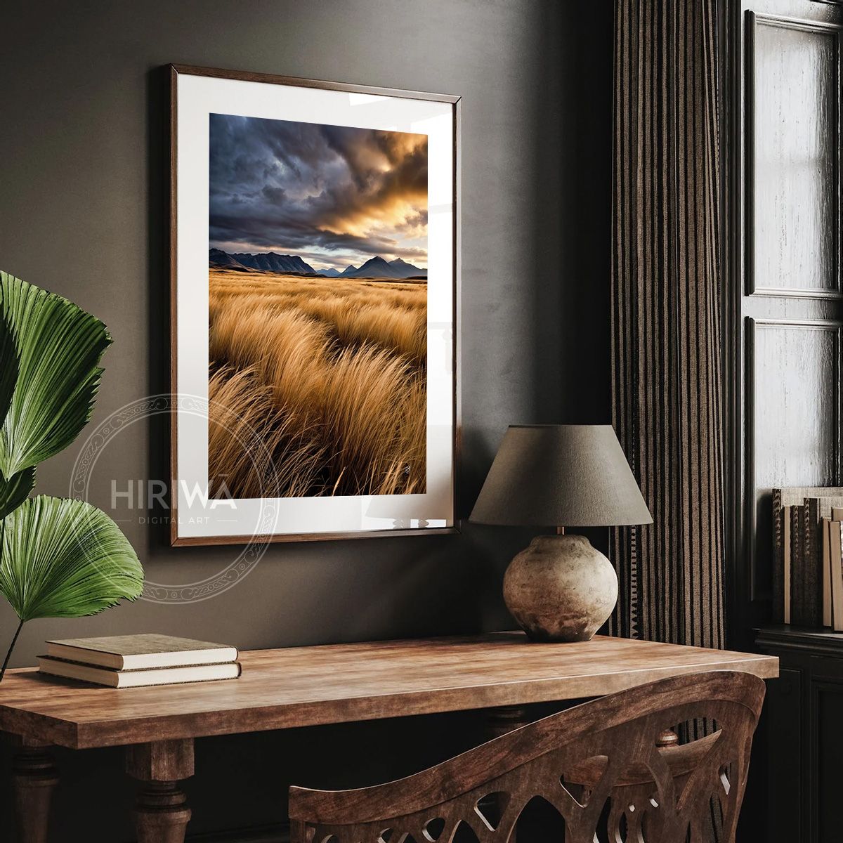 Windswept Plains fine art print displayed in a frame with white border.