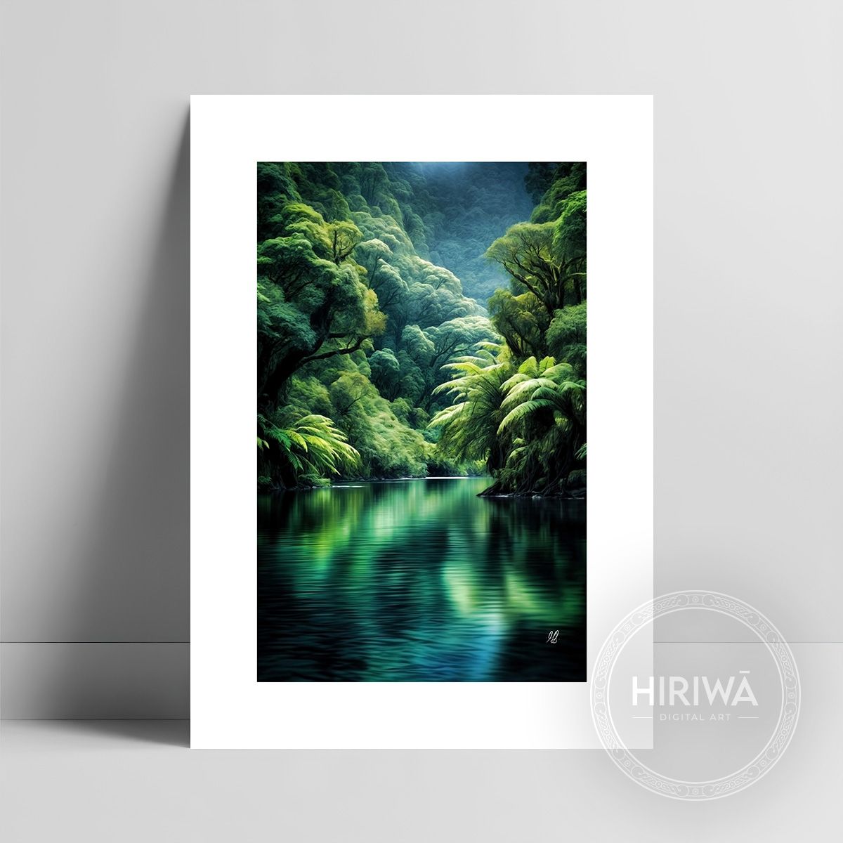 Echoes of Stillness fine art print with a white border by Hiriwā Digital Art.