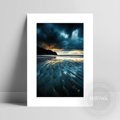 Tidal Patterns fine art print with a white border by Hiriwā Digital Art.