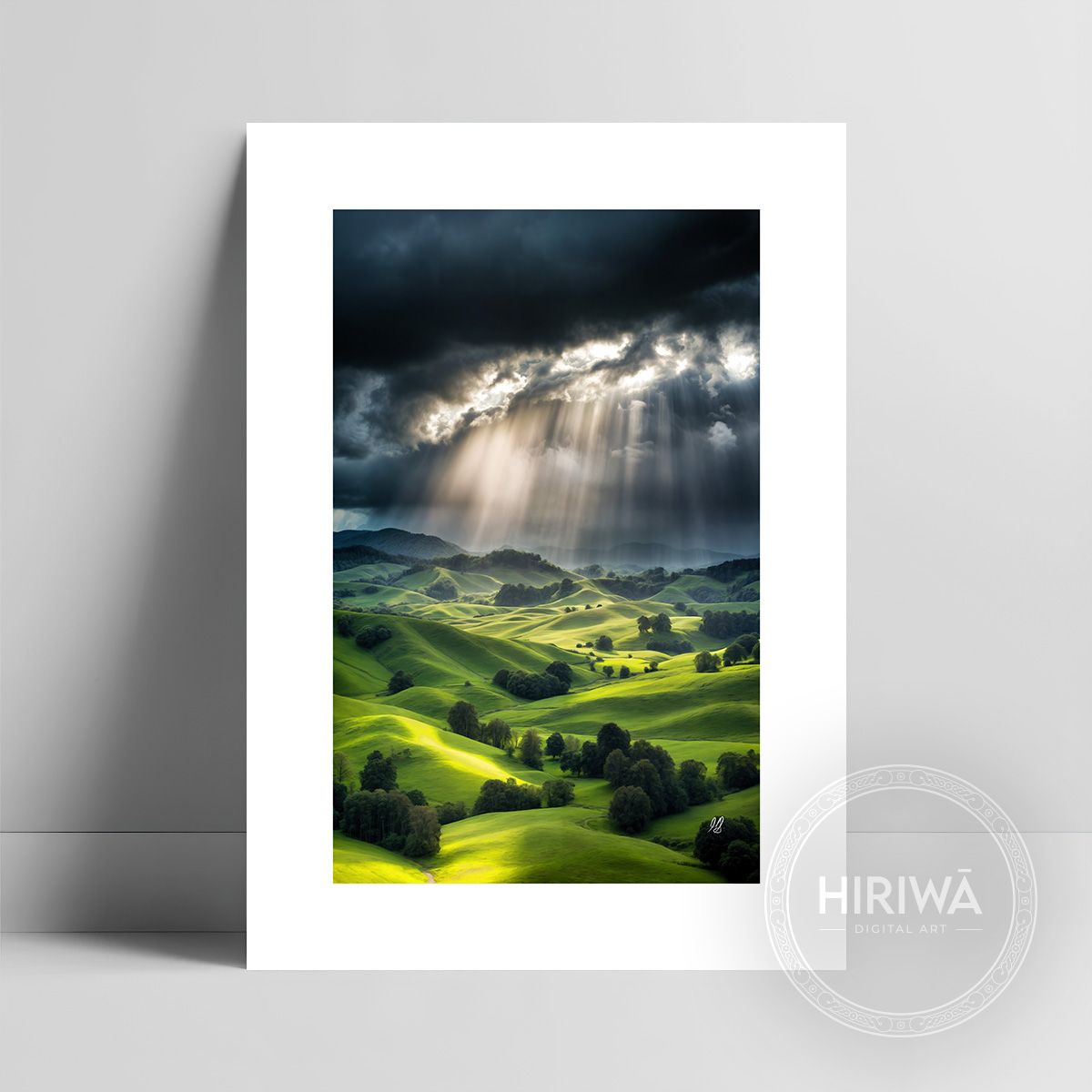 Light Within the Storm fine art print with a white border by Hiriwā Digital Art.