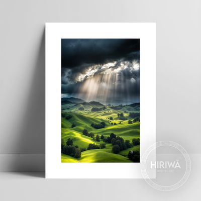 Light Within the Storm fine art print with a white border by Hiriwā Digital Art.