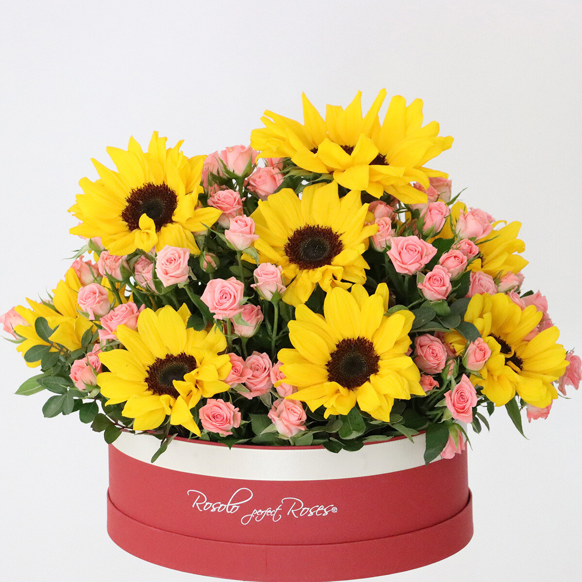 SAISON: Belle boite de tournesols et petites roses