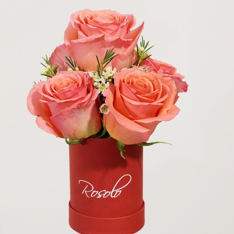 Jolie petite boite de roses roses