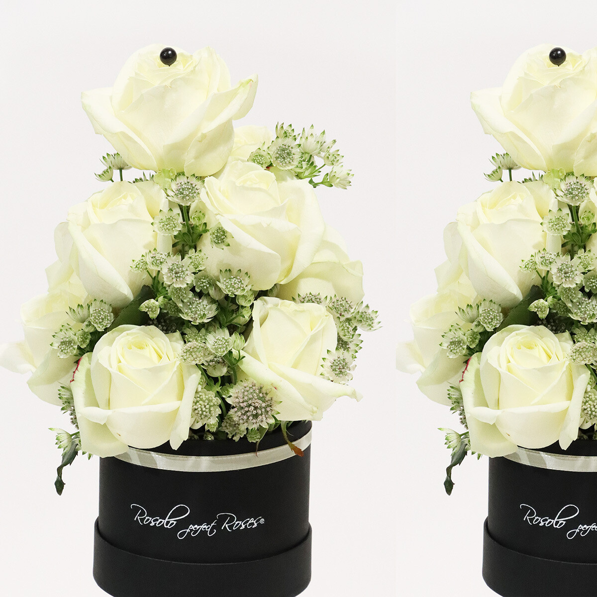Arrangement de roses blanches dans une belle boite, Taille: moyen