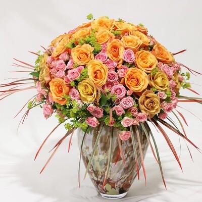 Somptueux bouquet de roses en rose et orange