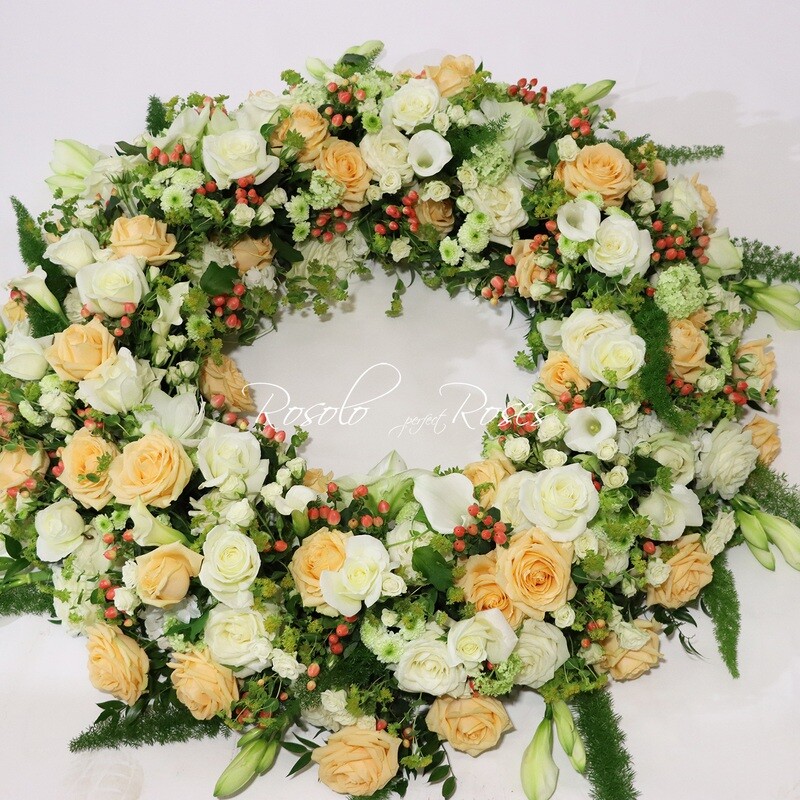 Belle grande couronne en saumon et blanc