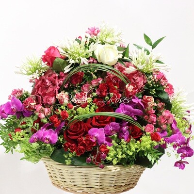 Panier fleuri, couleurs pastelles