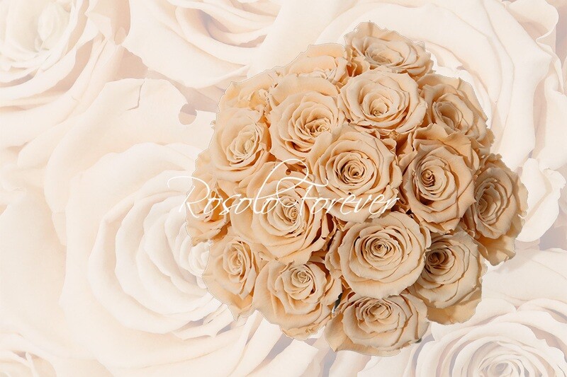 Bouquet de roses éternelles, champagne