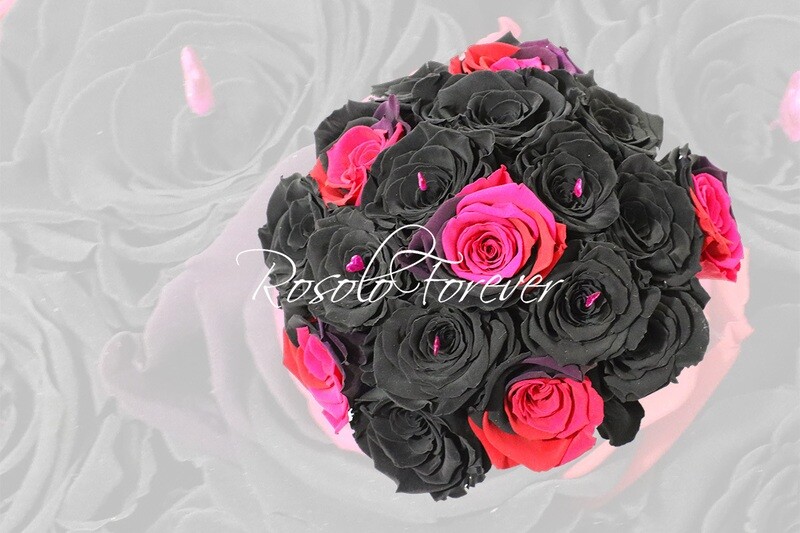 Bouquet de roses éternelles, noir/fuchsia