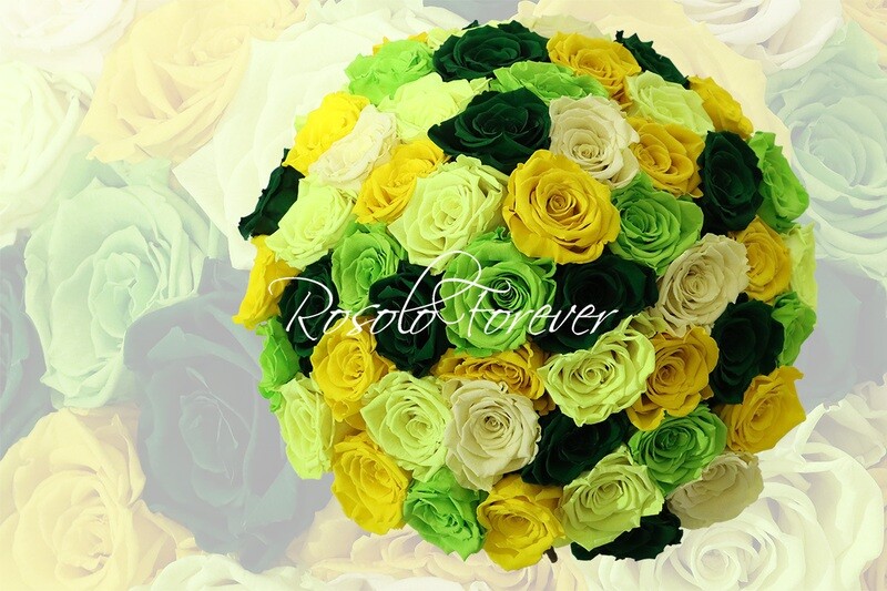 Grand bouquet de roses éternelles, vert/jaune/crème