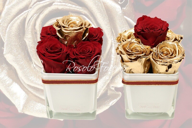 Carré de roses éternelles, rouge-or et or-rouge