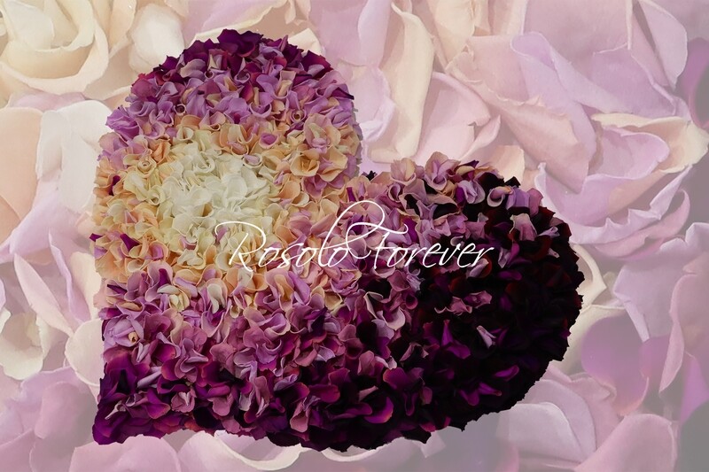 Grand cœur composé de milliers de pétales de roses