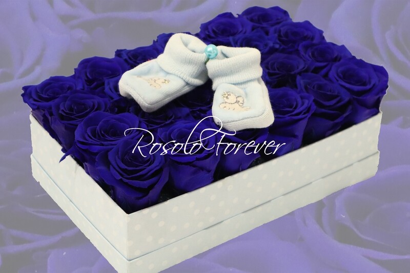 Boîte de roses éternelles en bleu