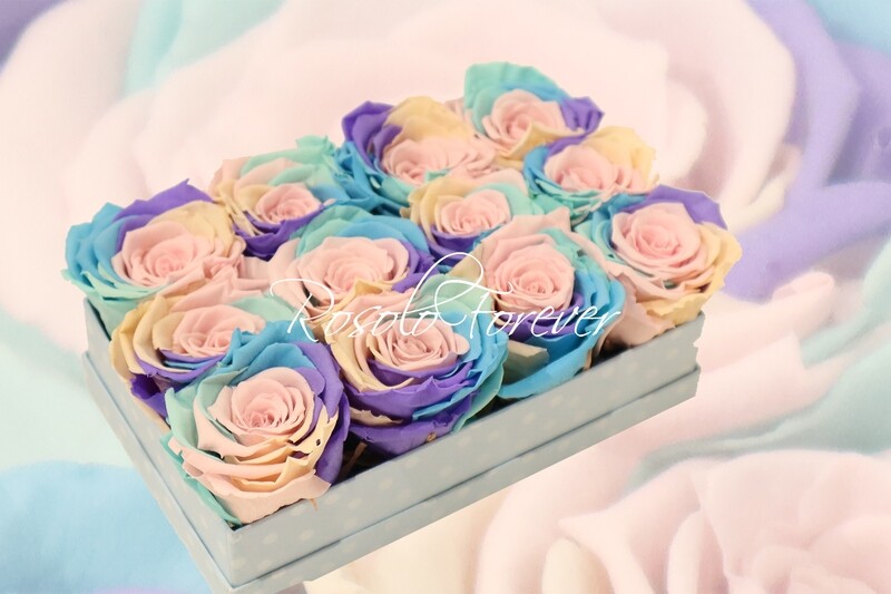 Boîte de roses éternelles, multi-couleur