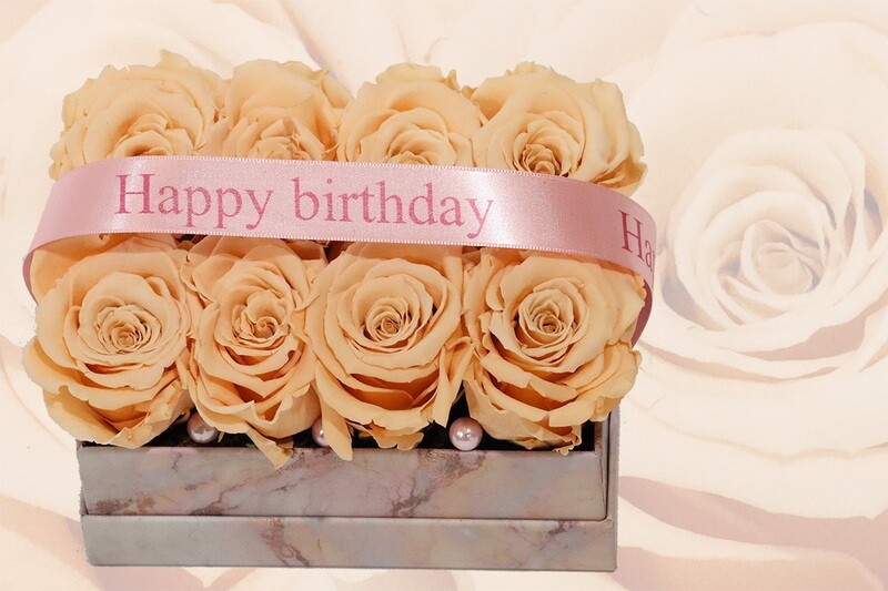 Jolie boîte rectangulaire pour anniversaire, roses éternelles, couleur et taille à choix