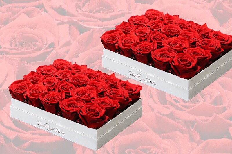 Superbe boîte rectangulaire, roses éternelles en rouge, disponible en plusieurs tailles