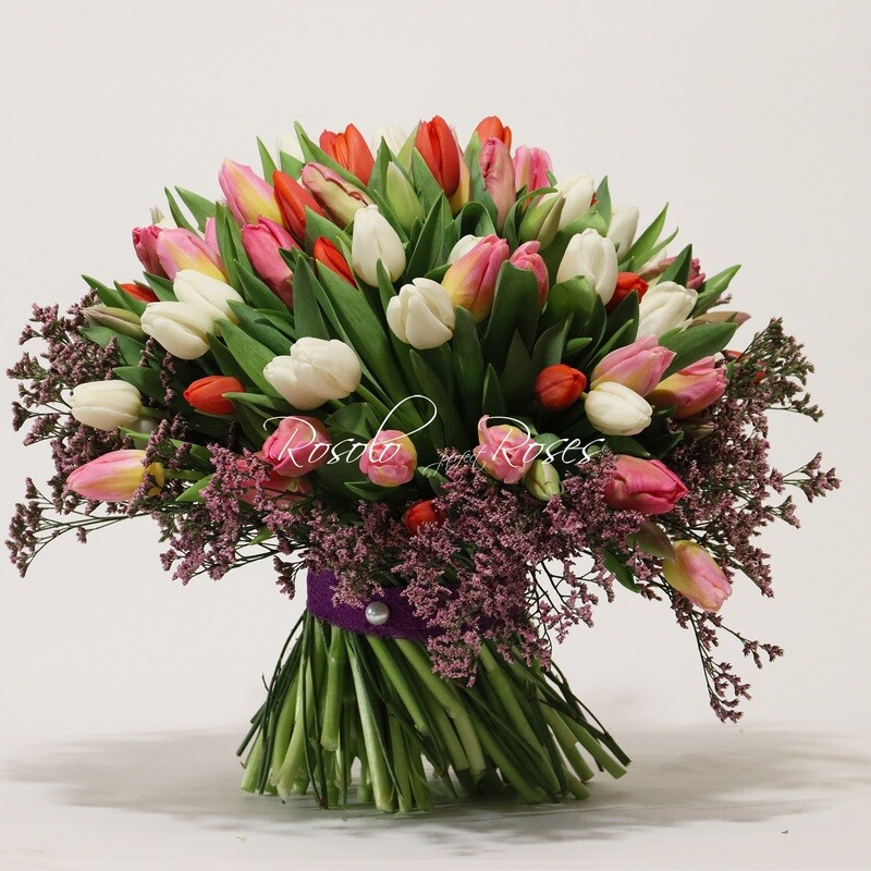 Grand bouquet de tulipes, couleurs pastelles