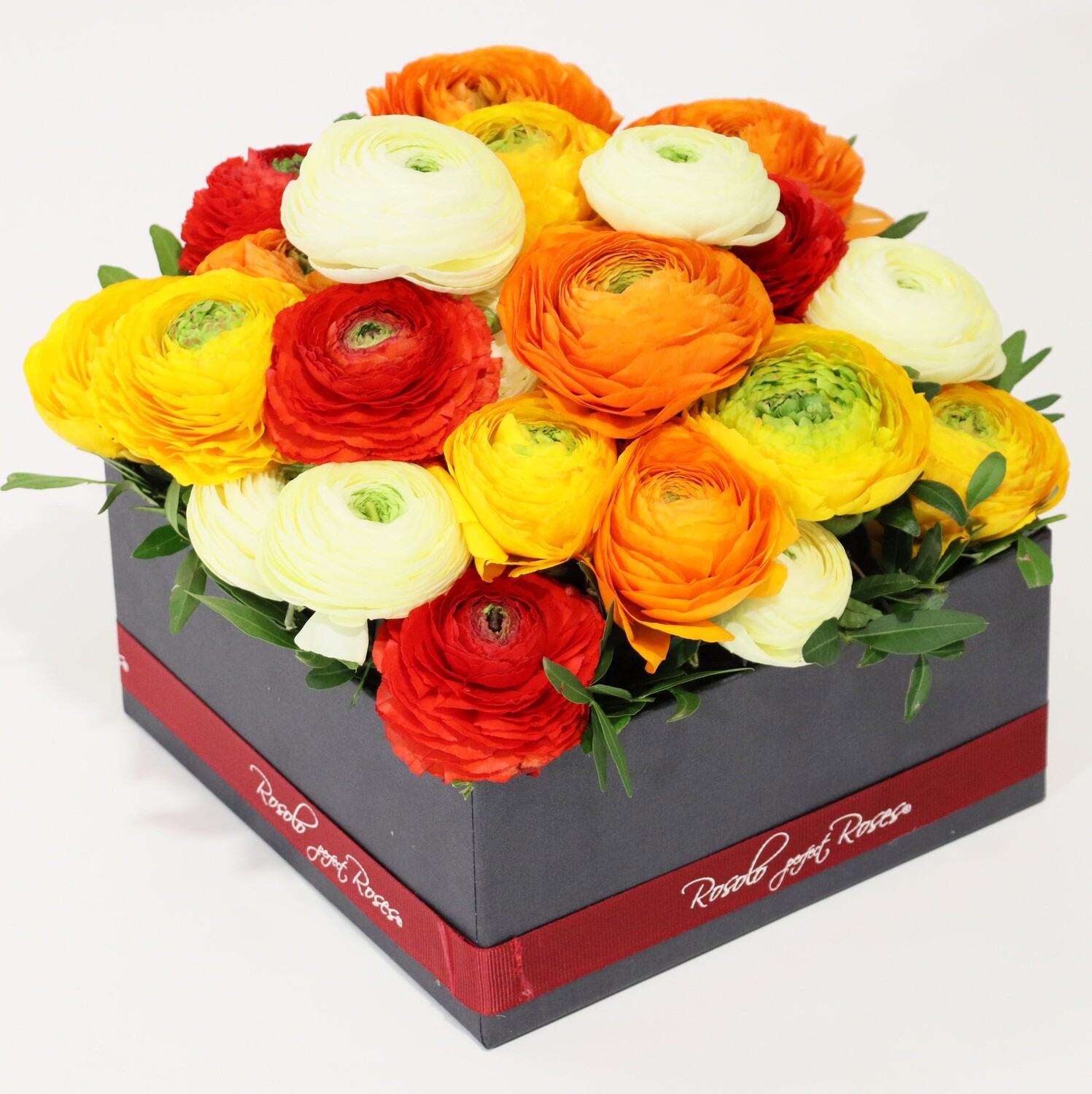 Belle boite de renoncules, couleurs vives