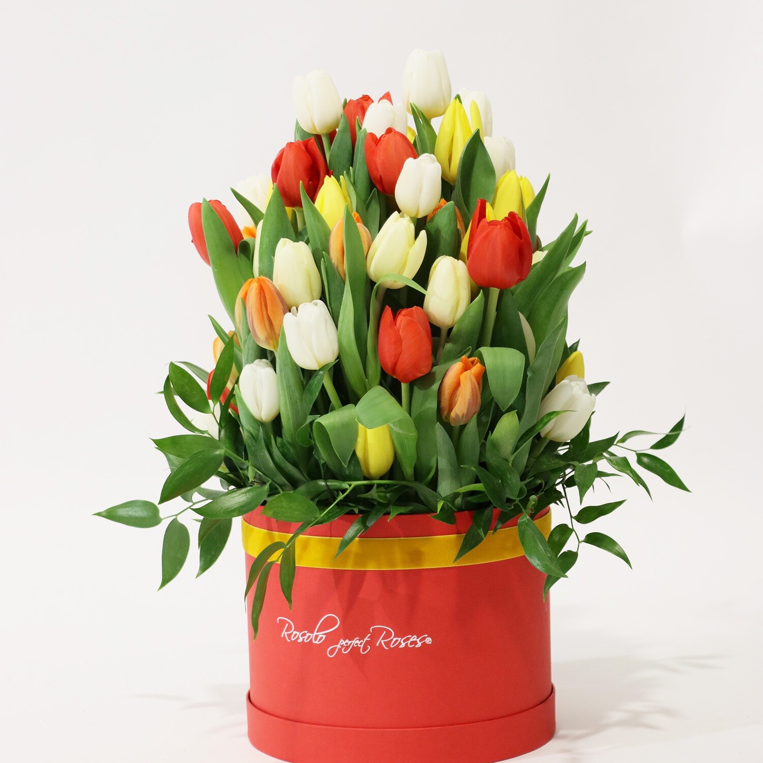 Grande boite de tulipes, couleurs vives