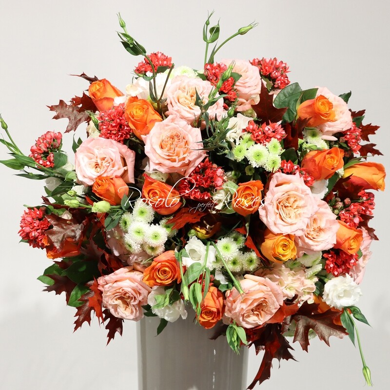 Fabuleux bouquet de roses en saumon et orange