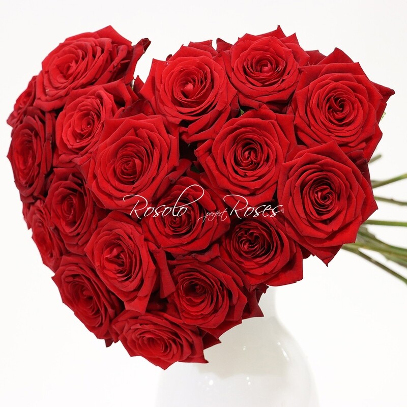 Bouquet coeur, roses rouges, 2 tailles