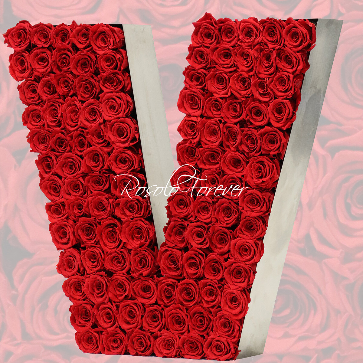 Lettre en Roses "V": 2 tailles, ou toute autre lettre, couleur à choix