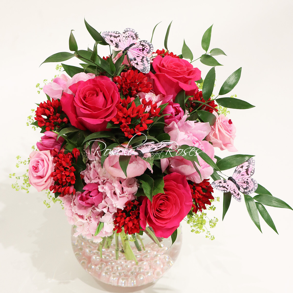 ETE: bouquet rond en fuchsia et rose