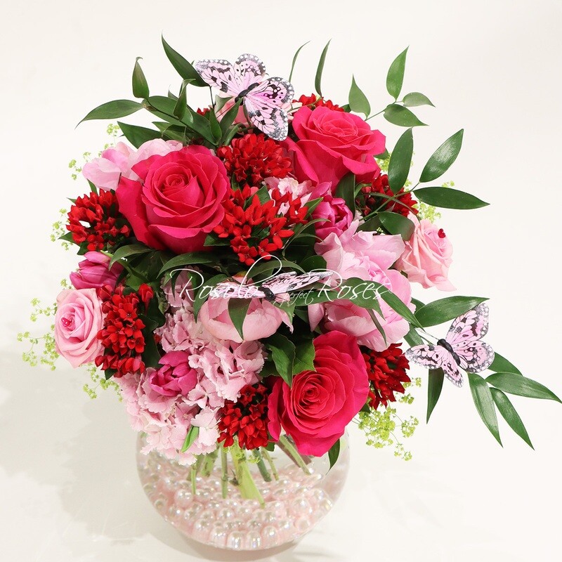 ETE: bouquet rond en fuchsia et rose