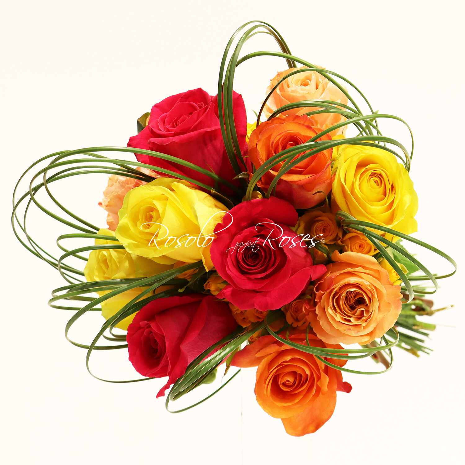 Bouquet compact, grandes roses colorées