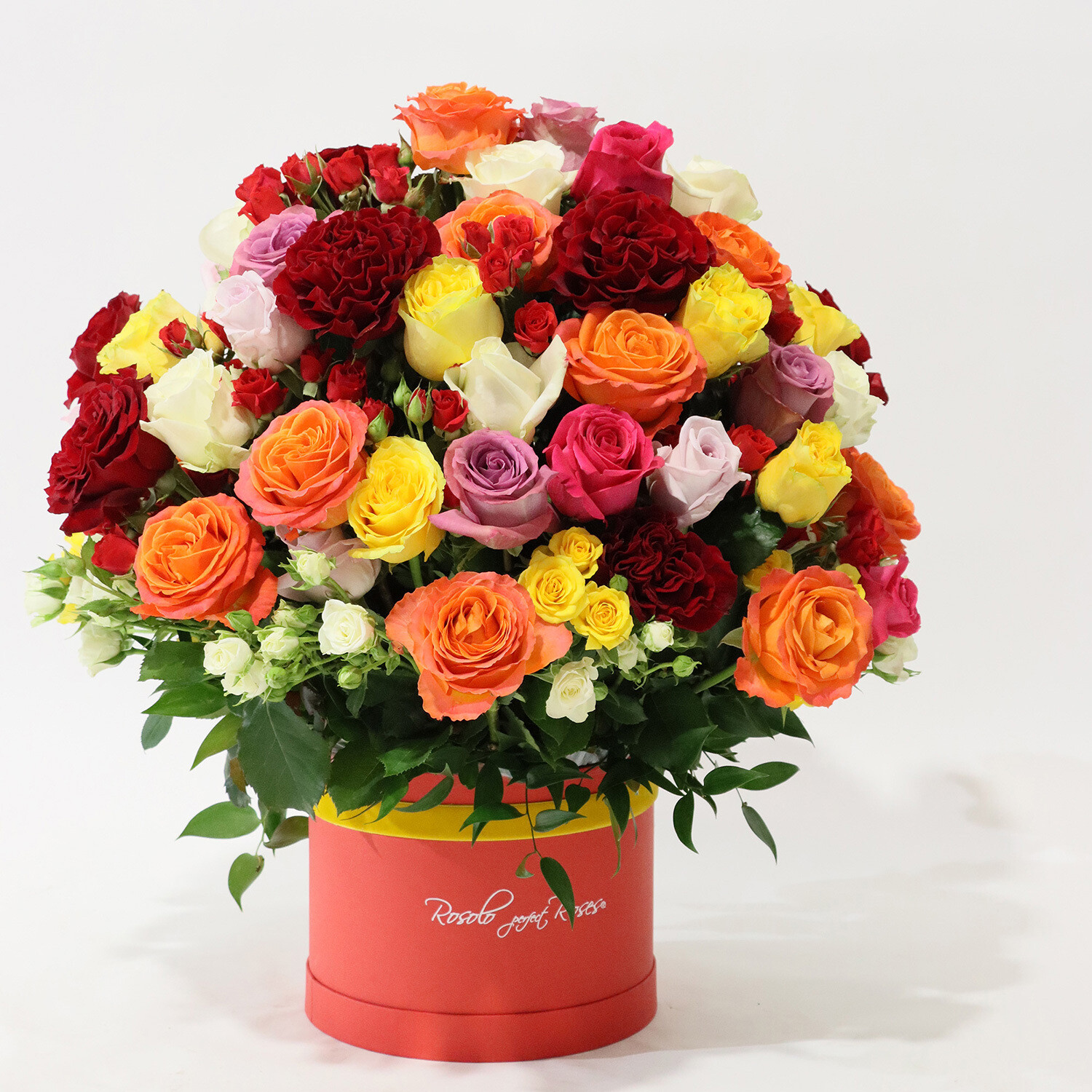 Superbe boîte de roses, couleurs lumineuses