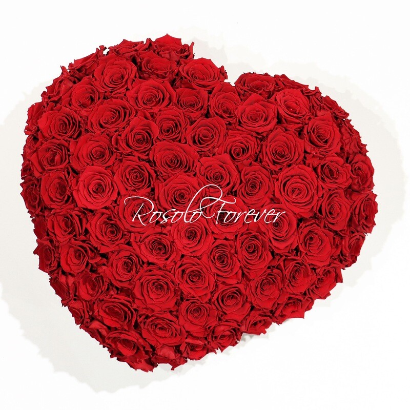 Grande boîte en forme de cœur, env. 75 roses éternelles en rouge